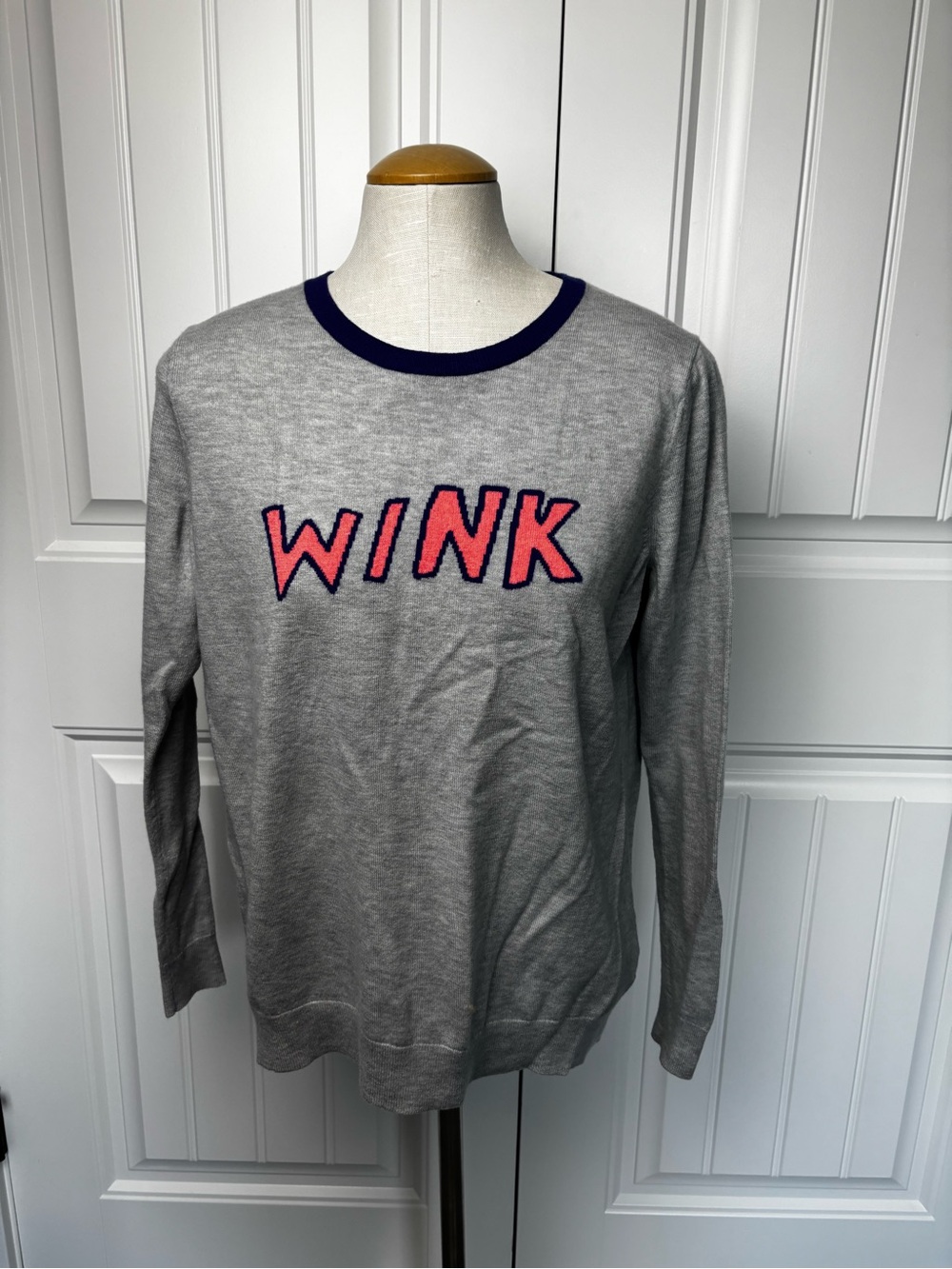 GAP Gray Crewneck Sweater with Pink 'WINK' Graphic